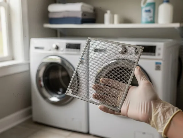 Calimesa Dryer Vent Cleaning specialist performing detailed lint trap cleaning service in Calimesa