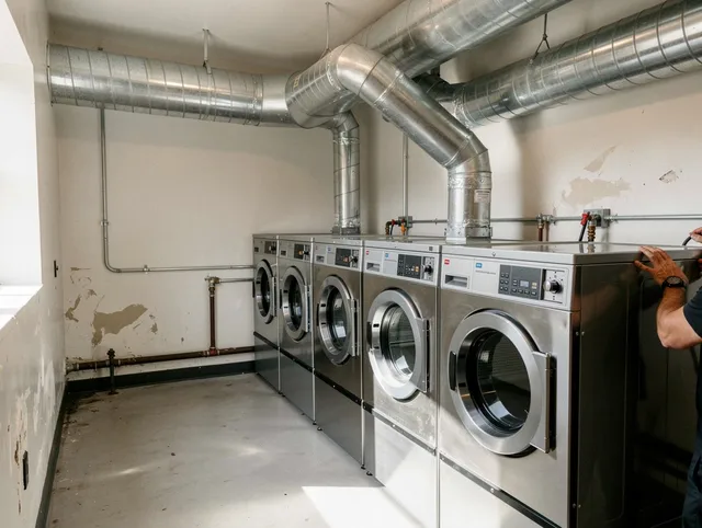 Calimesa Dryer Vent Cleaning team performing large-scale commercial dryer vent cleaning in Calimesa