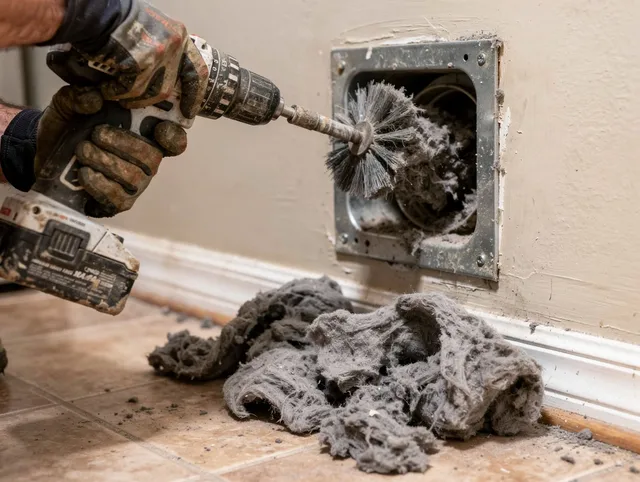 Certified Calimesa Dryer Vent Cleaning technician performing dryer vent cleaning in Calimesa