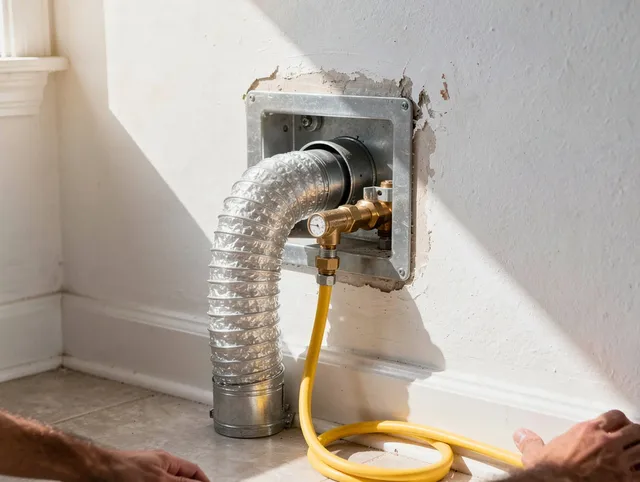 Calimesa Dryer Vent Cleaning certified technician performing specialized gas dryer vent cleaning in Calimesa